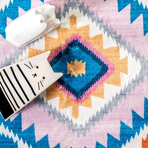 Miniatura 9 de nuLOOM Marj Southwestern - Alfombra infantil lavable a máquina, 4 x 6, color blanco multicolor