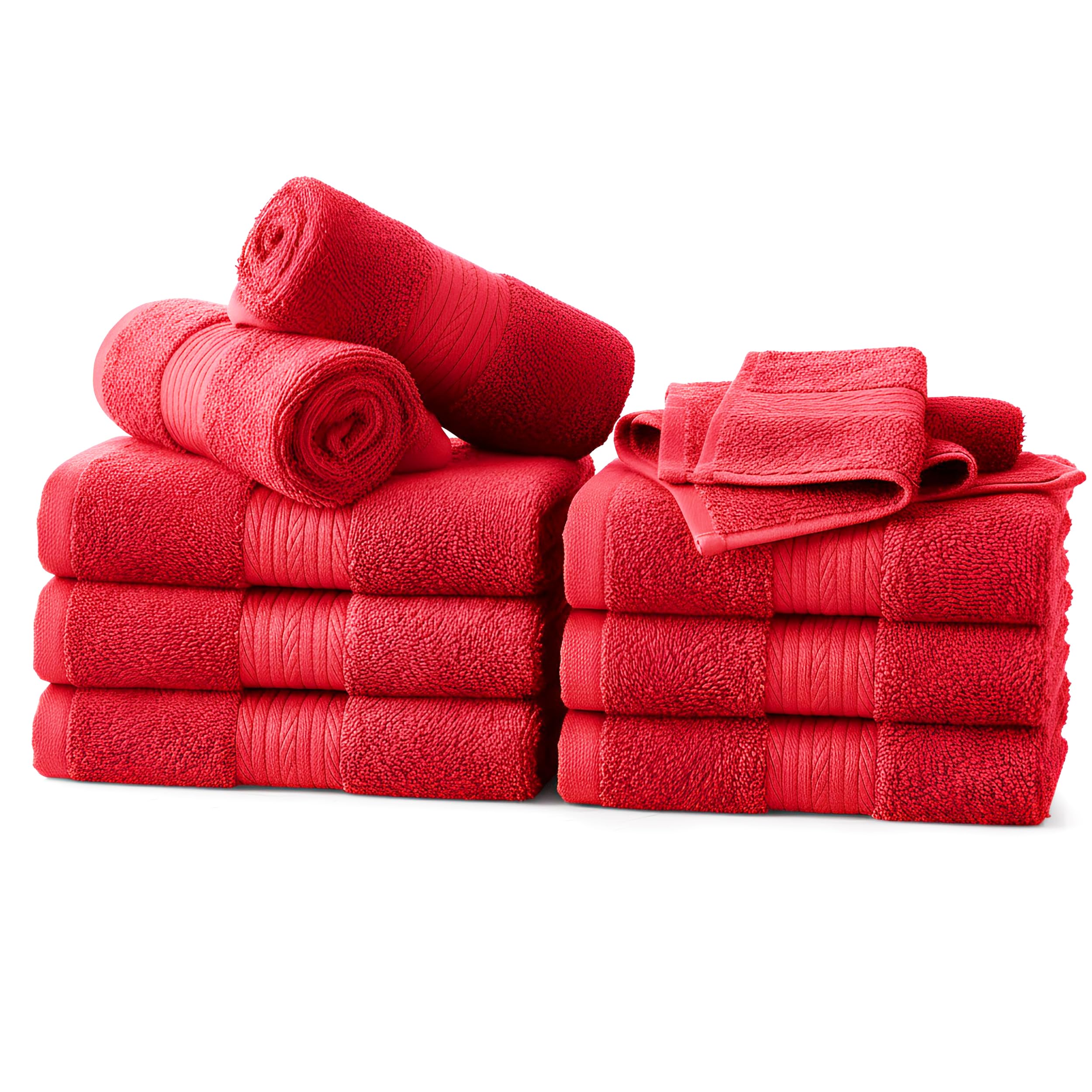 Ample Decor Wash Cloths Pack of 10, 600 GSM 100% Cotton Soft Absorbent, Premium Quality Durable, Ideal for Bathroom, Pool, Hotel, Spa - Red