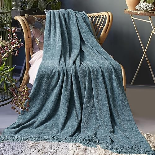 Miniatura 8 de Manta de felpilla para sofá, 50 x 60 pulgadas, manta suave y acogedora con borlas con flecos para cama, sofá, silla, manta decorativa de punto
