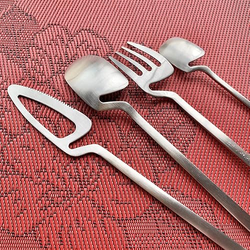 Miniatura 7 de Juego de cubiertos plateados de 4 piezas, juego de cubiertos de cocina antioxidantes, juego de vajilla de acero inoxidable para 1, incluye cuchara,