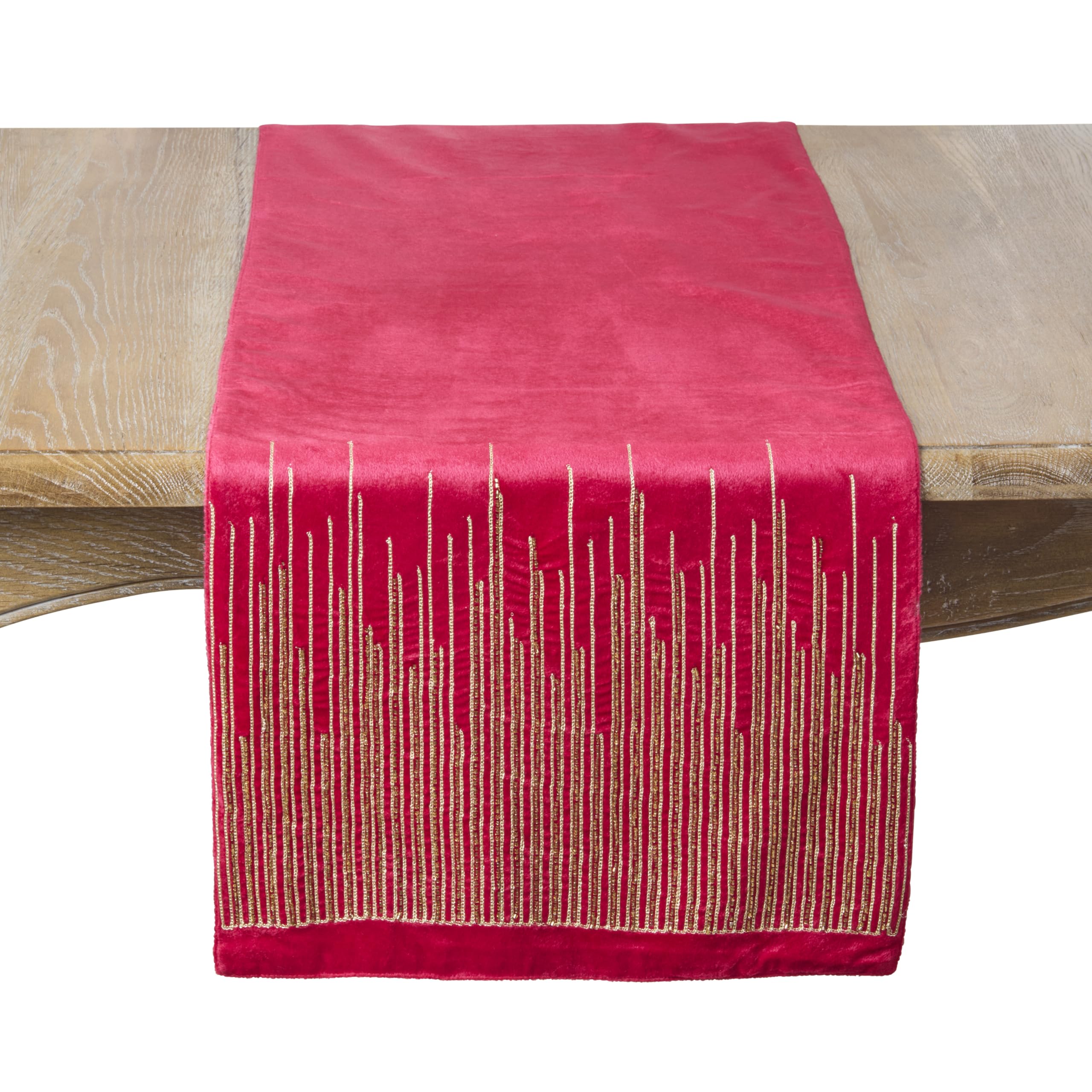 SARO LIFESTYLE Velvet Glam Table Runner - Decorative Table Runner for Wedding Tables, Formal Dining, Holiday Entertaining, and Elegant Tablescapes, 16"x72", Red