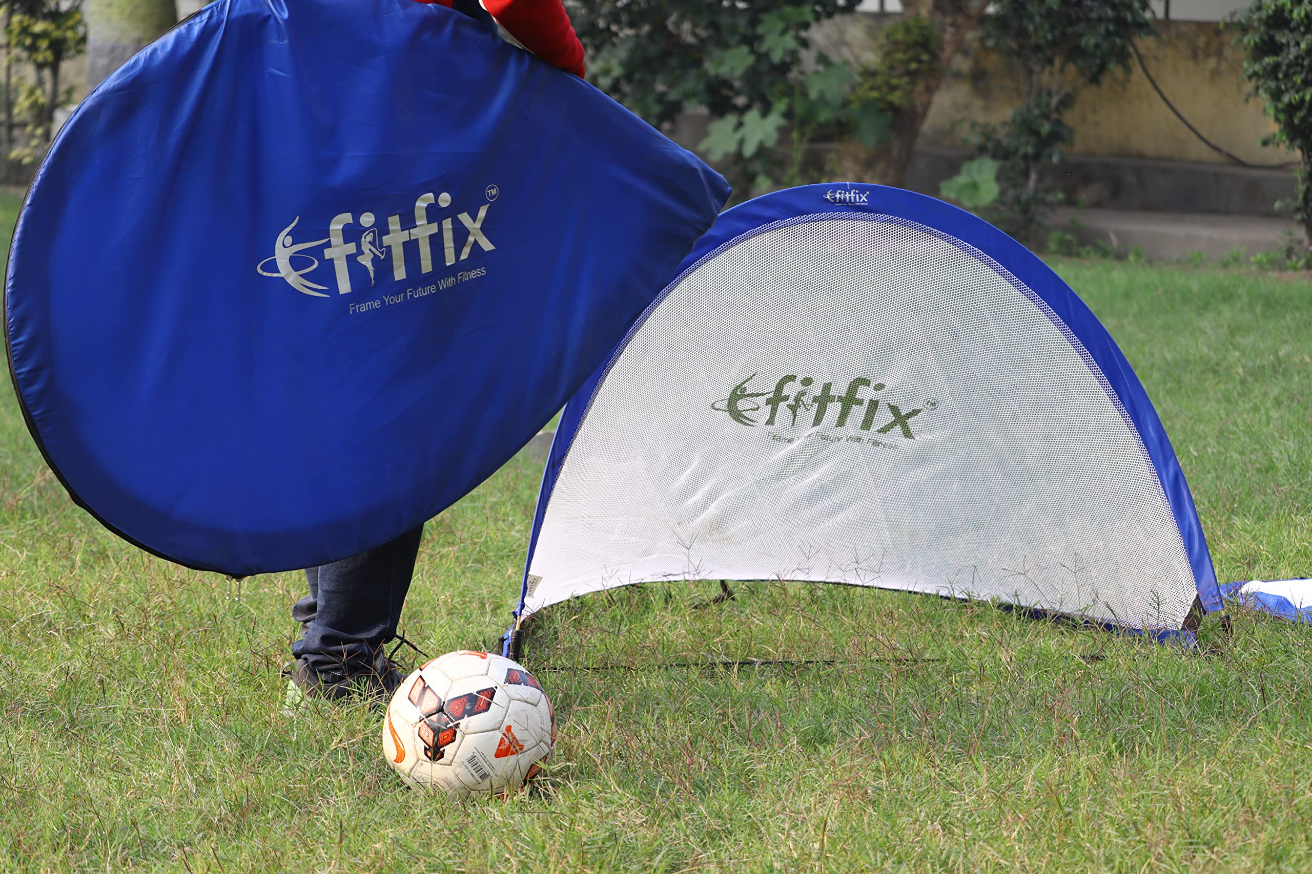 Fitfix® Model Pop Up Goal 1 Pair- 2 ps Portable Soccer Goals with Carry Bag Long Life Durable Frame Quick Setup Easy Fold (120 x 80)