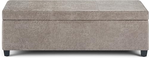 Miniatura 41 de Otomana rectangular de almacenamiento de cuero sintético Simpli Home Avalon., Madera, Gris pizarra Pizarra gris,Crema Satinado,Tanners Marrón,Negro