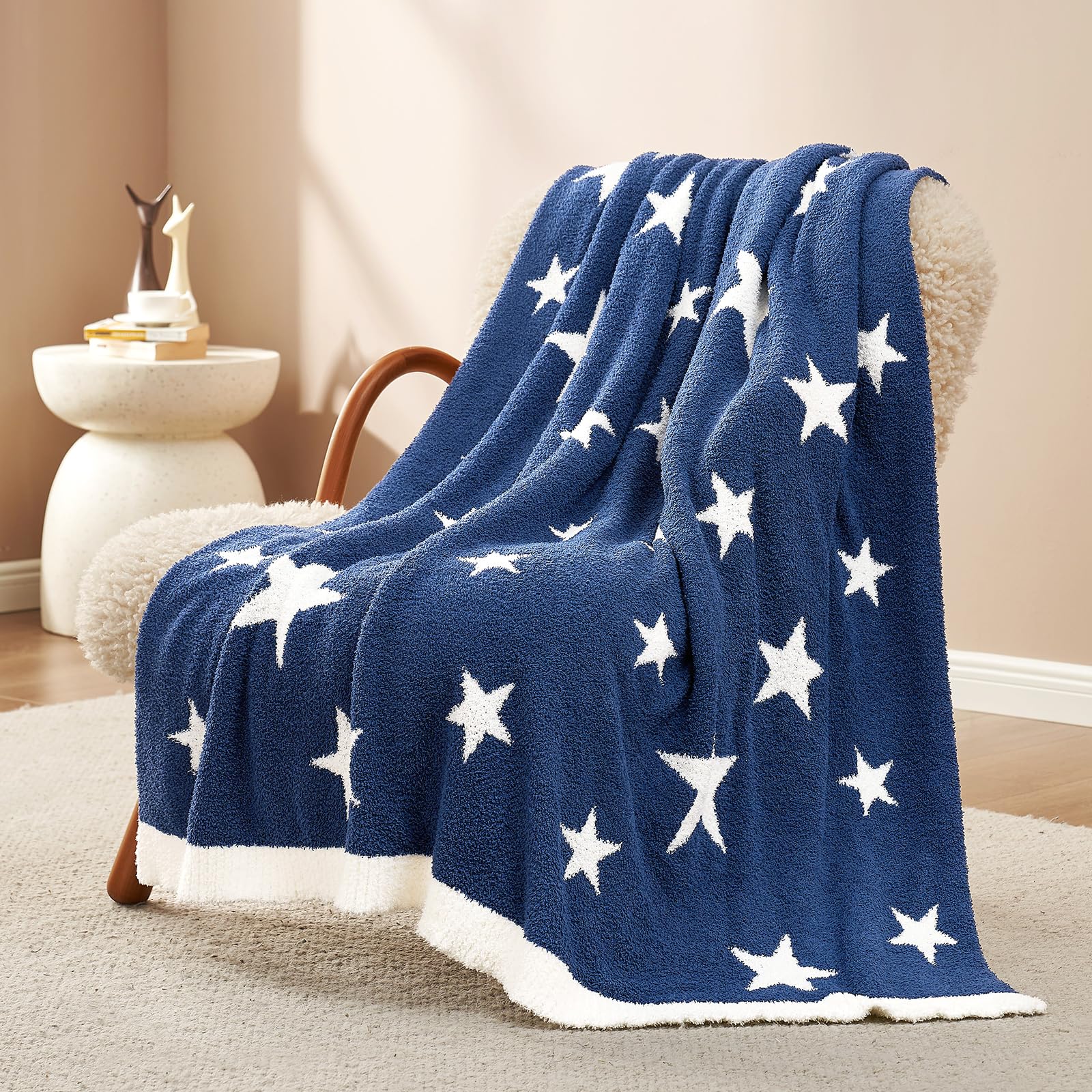 Couverture en tricot réversible étoiles bleues Snuggle Sac jeté de lit doux 127x152 cm