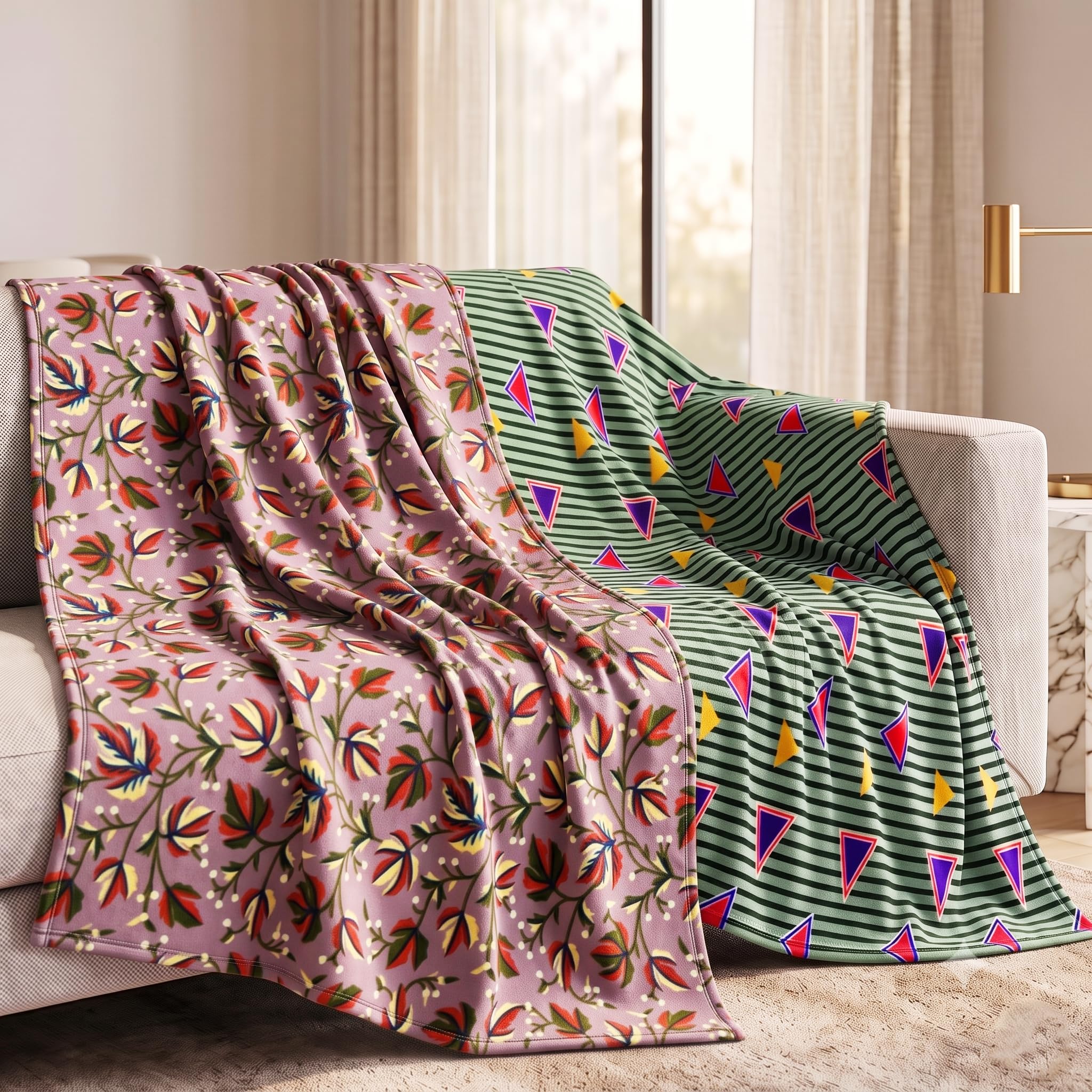 BSB HOME 220 GSM Ultra Soft Flannel Blanket Set of 2 for Single Bed, Premium Fleece Winter Blanket, Skin Friendly, Breathable, Durable, Easy Care, 60 x 90 Inches - Mauve & Green-image-24