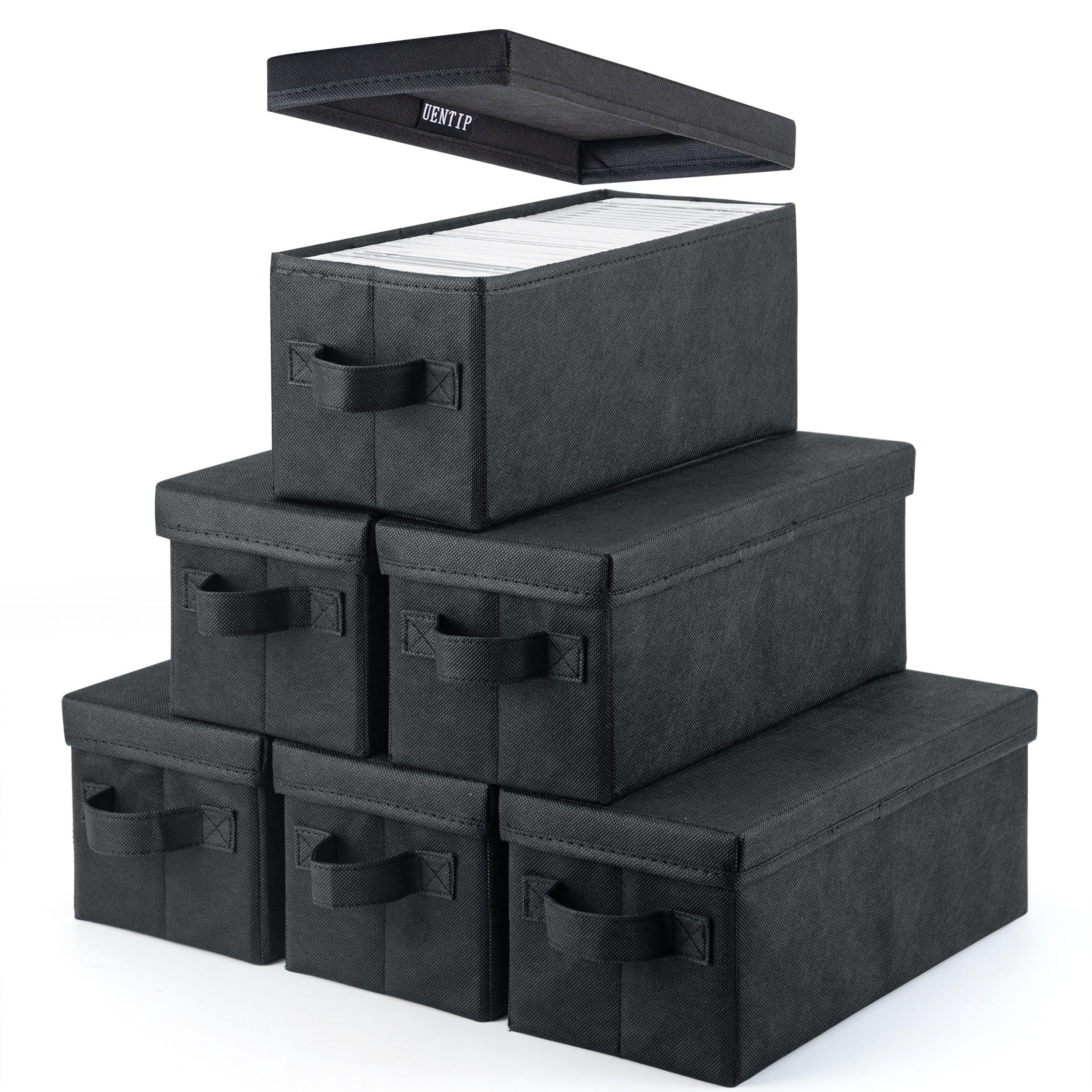 UENTIP CD 보관 박스 - CD 케이스 보관 6개 팩 - 33.5 x 15 x 13.5cm(13.25 x 5.9 x 5.3인치), 전체 보석 케이스에 CD 180장, 슬림 케이스에 CD 360장, CD 슬리브에 990개의 디스크를 담을 수 있습니다 - 블랙 (6팩-블랙)