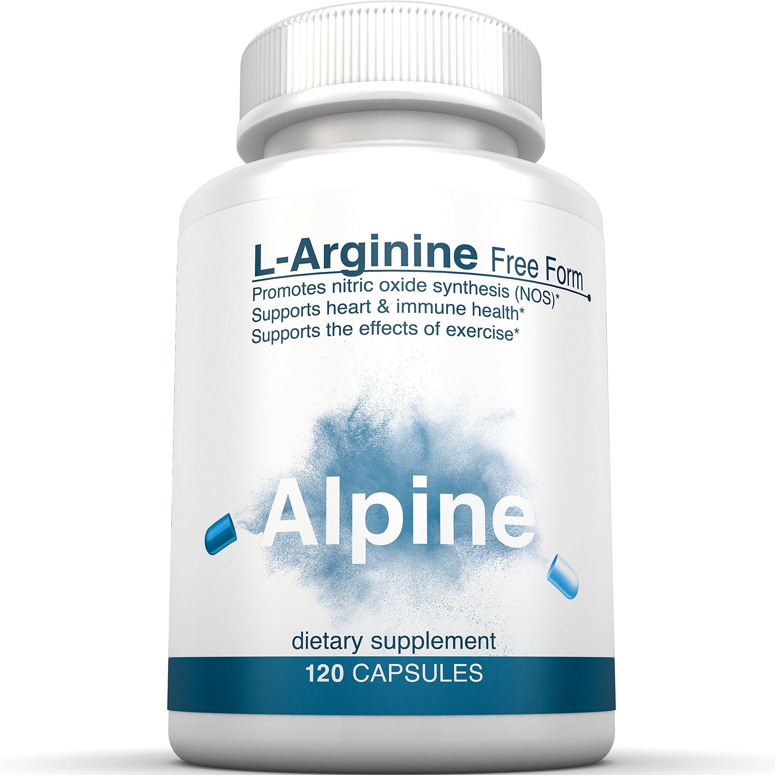 Alpine Nutrition L-Arginine Free Free - NOS Nitric Oxide synthesis Capsules - 120 Veggie Capsules