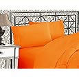 Elegant Comfort Luxurious 1500 Premium Hotel Quality Microfiber Three Line Embroidered Softest 4-Piece Bed Sheet Set, Wrinkle and Fade Resistant, Full, Orange