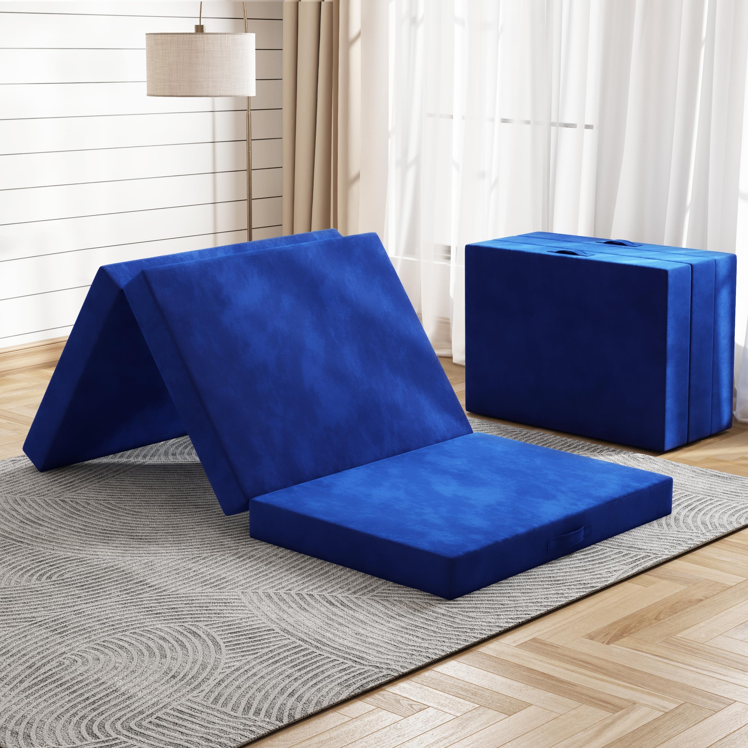 Matelas Camping Goliez Matelas Pliable Enfant 140x70cm - Matelas De Sol 3 Parties - Housse Amovible Bleu - Pour Chambre Ou Voyage Tabouret Pliant Portable