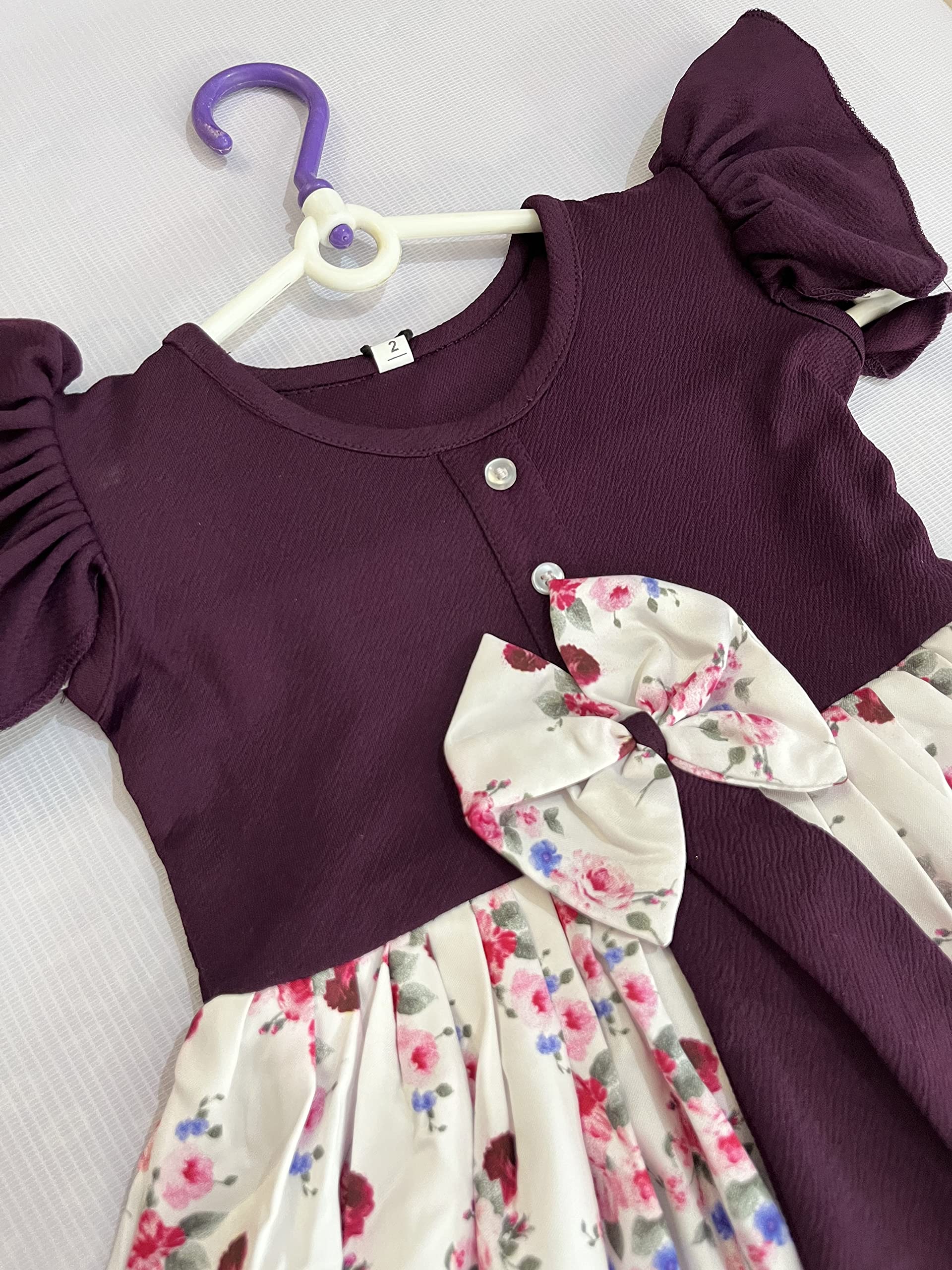 TAGAS Toddler Girls Floral Print Ruffle Trim Belted Dress (2-3 Years, Purple) 3