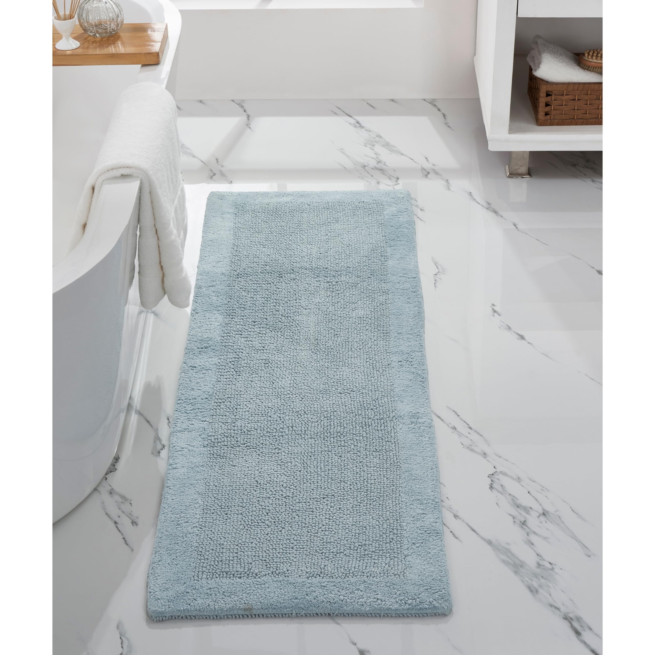 Better Trends Edge Collection Runner, 100% Tufted Thick Chenille & Soft Cotton, Machine Washable and Water Absorbent Bathroom Runner, 20 x 60 Inches, Blue