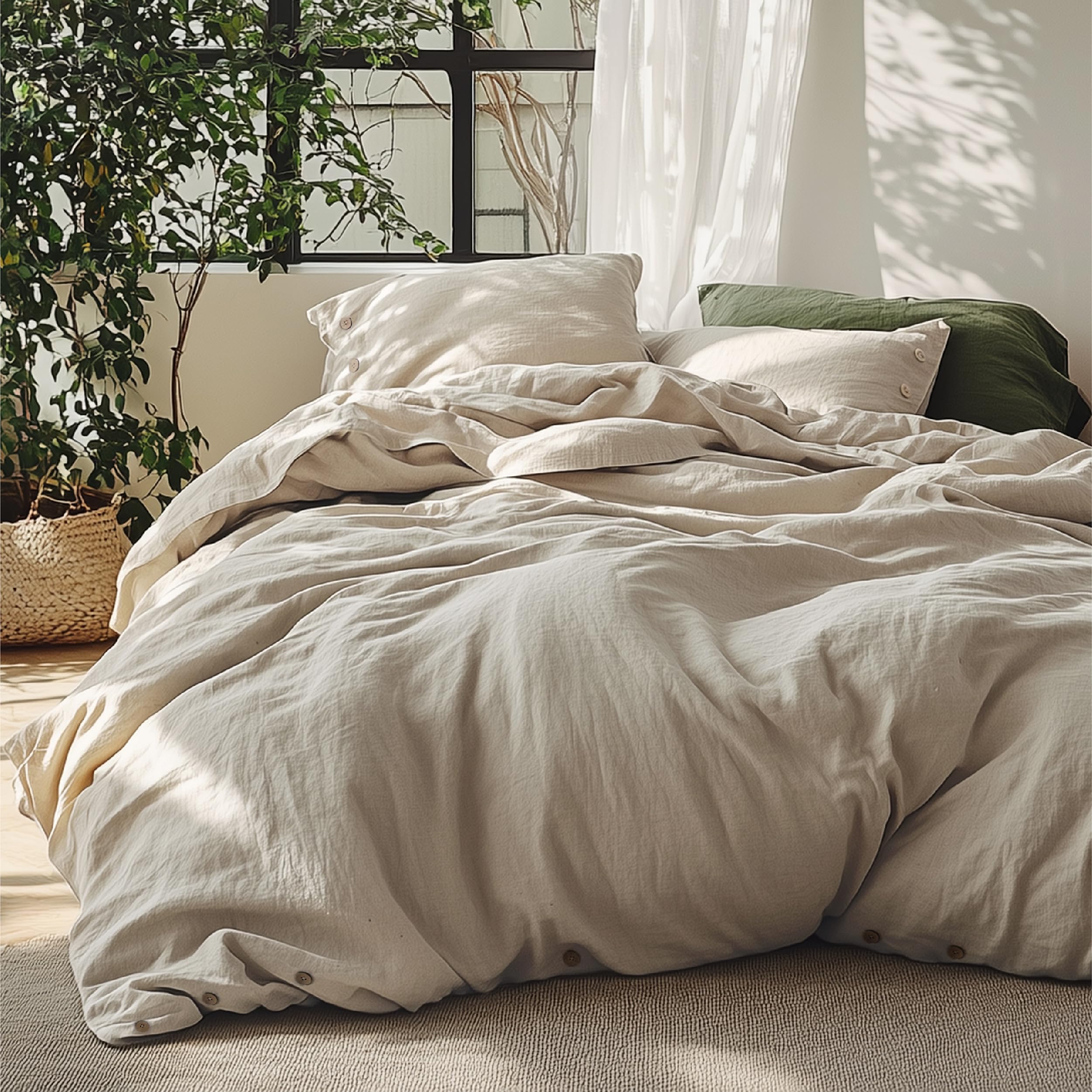 Bedsure Linen Duvet Cover California King - Linen Cotton Blend Bedding Set, Soft & Cozy, 3 Pieces, 1 Duvet Cover 104x98 and 2 Pillowcases, Light Khaki Color Cooling Bedding, Comforter Sold SeparatelyOEKO-TEX STANDARD 100