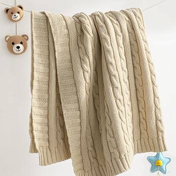 NTBAY Cotton Cable Knit Toddler Blanket, 30 x 40, Apricot
