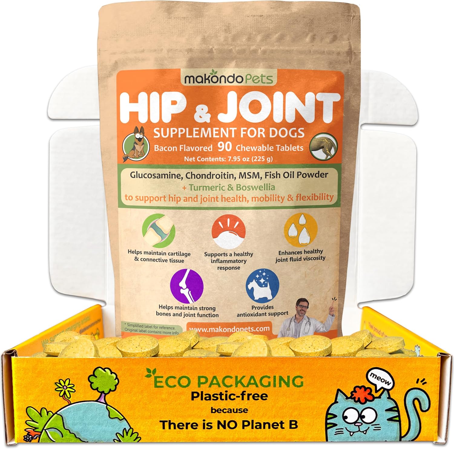 Joint Supplement for Dogs - with Glucosamine, Chondroitin, MSM, Turmeric, Boswellia, Fish Oil and Manganese for Hip, Tissue, and Mobility Support, Dog Joint Pain Relief - 90 Chewable Tablets
