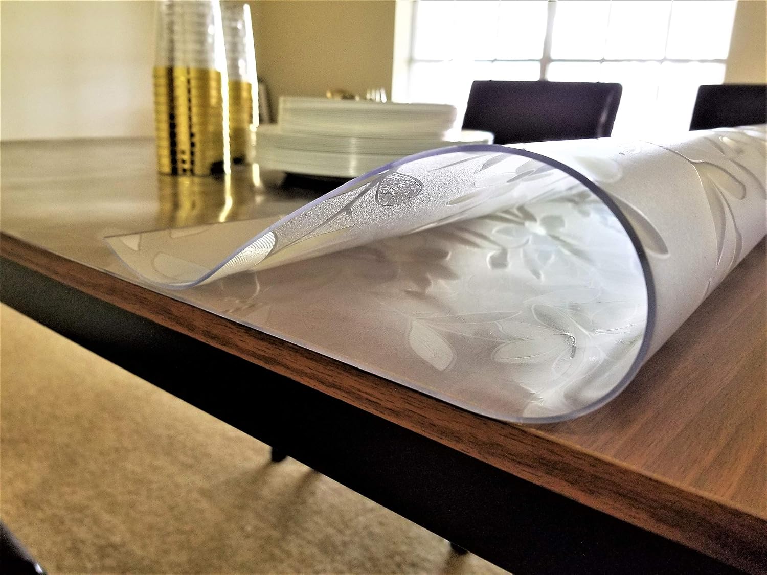 Buy 2 get 3 Plastic Table cloth, Multi size Table Protector Pad - PVC Vinyl Top Protector for rectangle desk, wood table cover for dining table - Heavy duty Tablecloth (24 X 60 inches, Floral 1.5mm Thick)