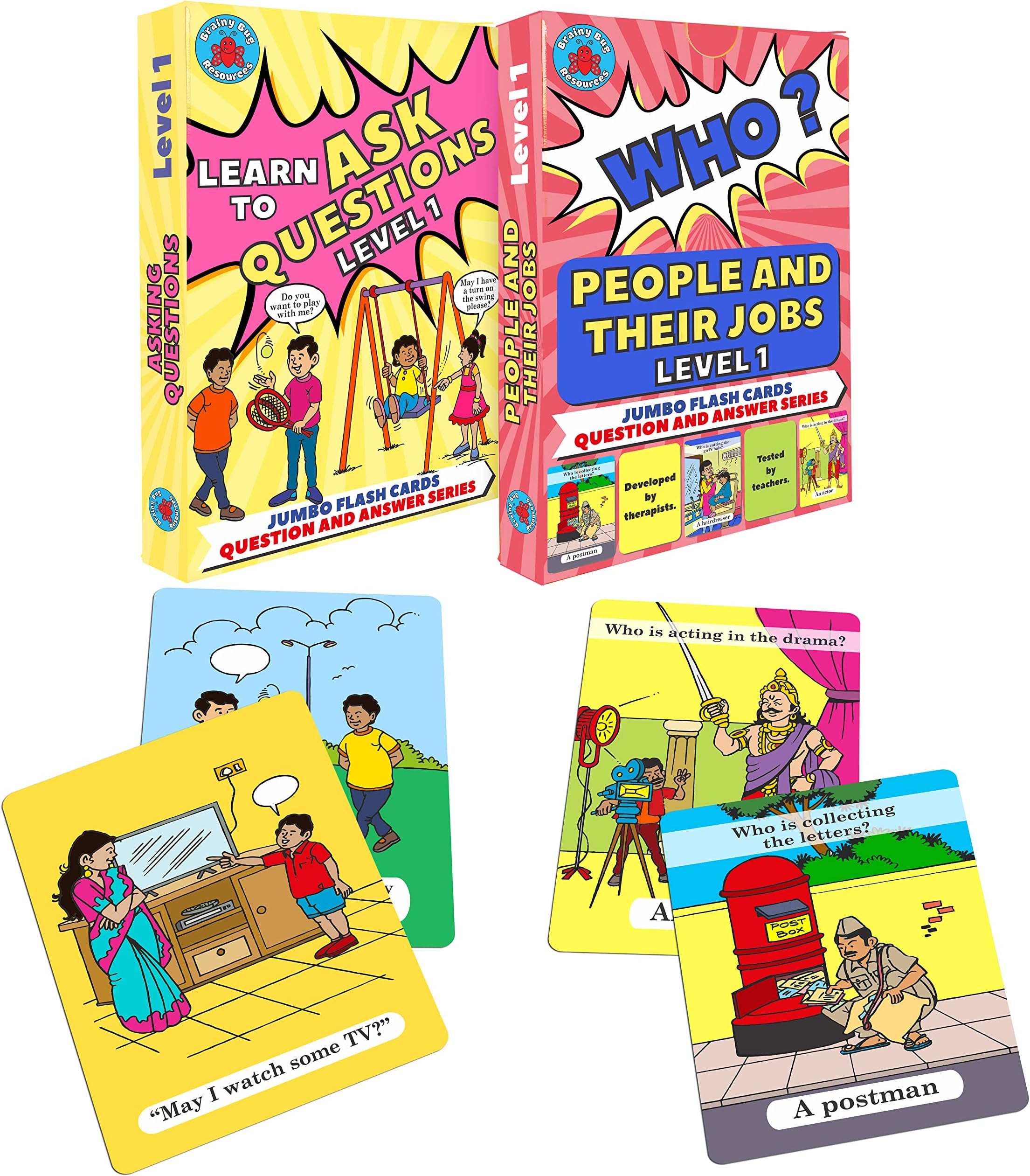 60 flashcards | 30 Ask Questions with App-Enabled Audio Feature in Hindi, English, Tamil, Telugu, Kannada, Punjabi | 30 Answer ‘Who?’ Questions | Spoken English | Special Needs
