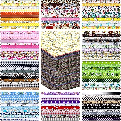 Miniatura 1 de Paquete de 150 piezas de tela de algodón de 10 x 10 pulgadas, cuadrados precortados, restos de tela de algodón, acolchado de flores, animales,