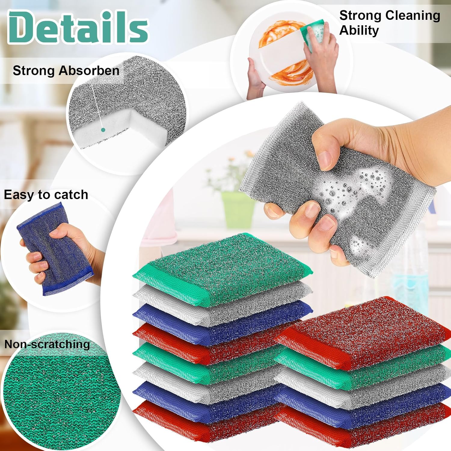 Thyle 36 Pack Steel Scrub Sponges for Dishes Non Scratch Scouring Multi Use Metal Scrubber Heavy Duty Dish Wash Kitchen Sponge for Pot Dish Washing Hard Surface Cleaning (Multicolored)