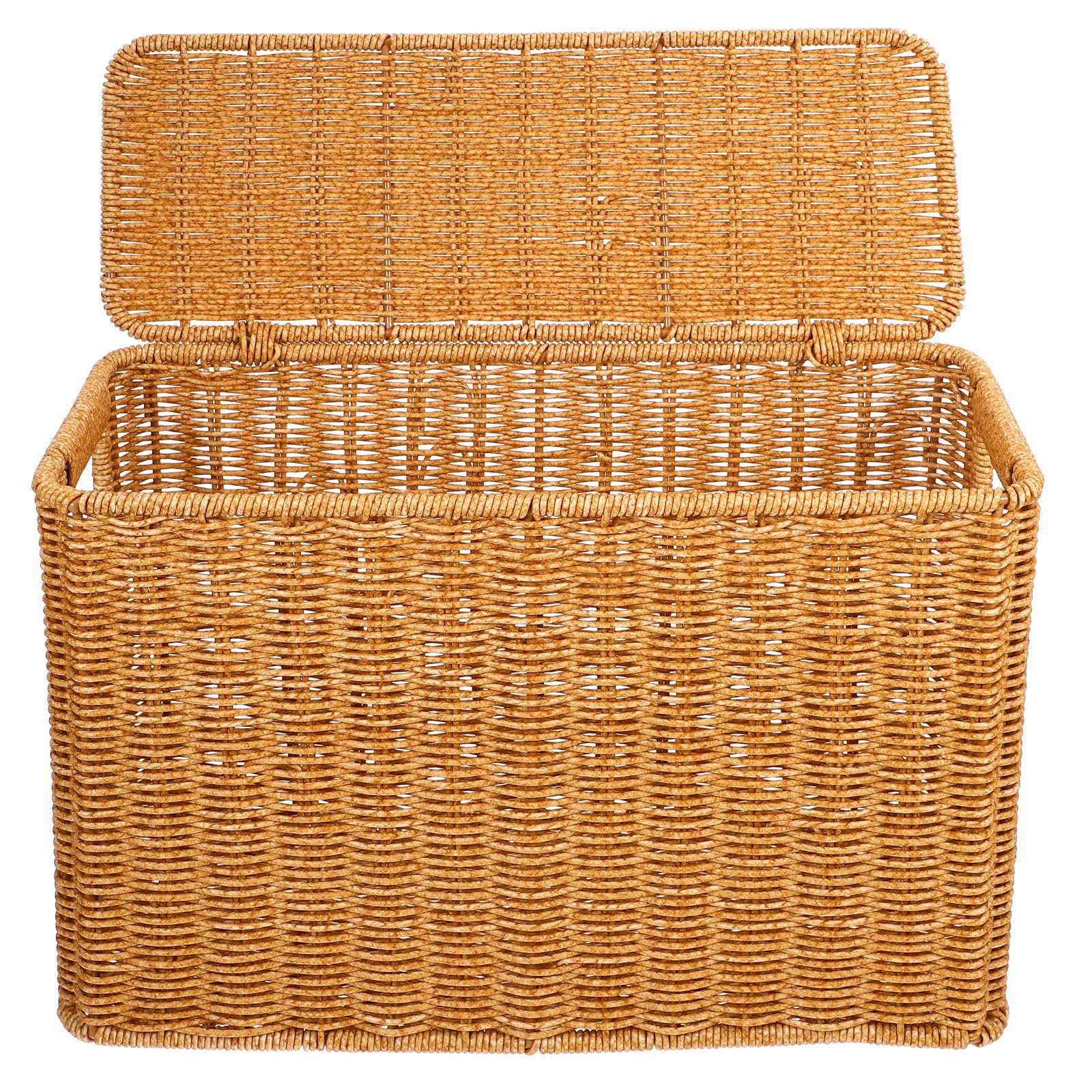 Cesta Tejida Rectangular con Tapa para Almacenamiento de Libros y Revistas, Plástico Resistente, Capacidad Amplia Adecuado para Organización en Escritorio o Habitación