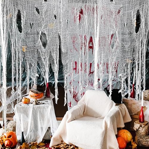 Miniatura 5 de ZYP Tela espeluznante de Halloween de 410 x 80 pulgadas, tela espeluznante blanca, grande, decoraciones de Halloween, tela de gasa espeluznante,