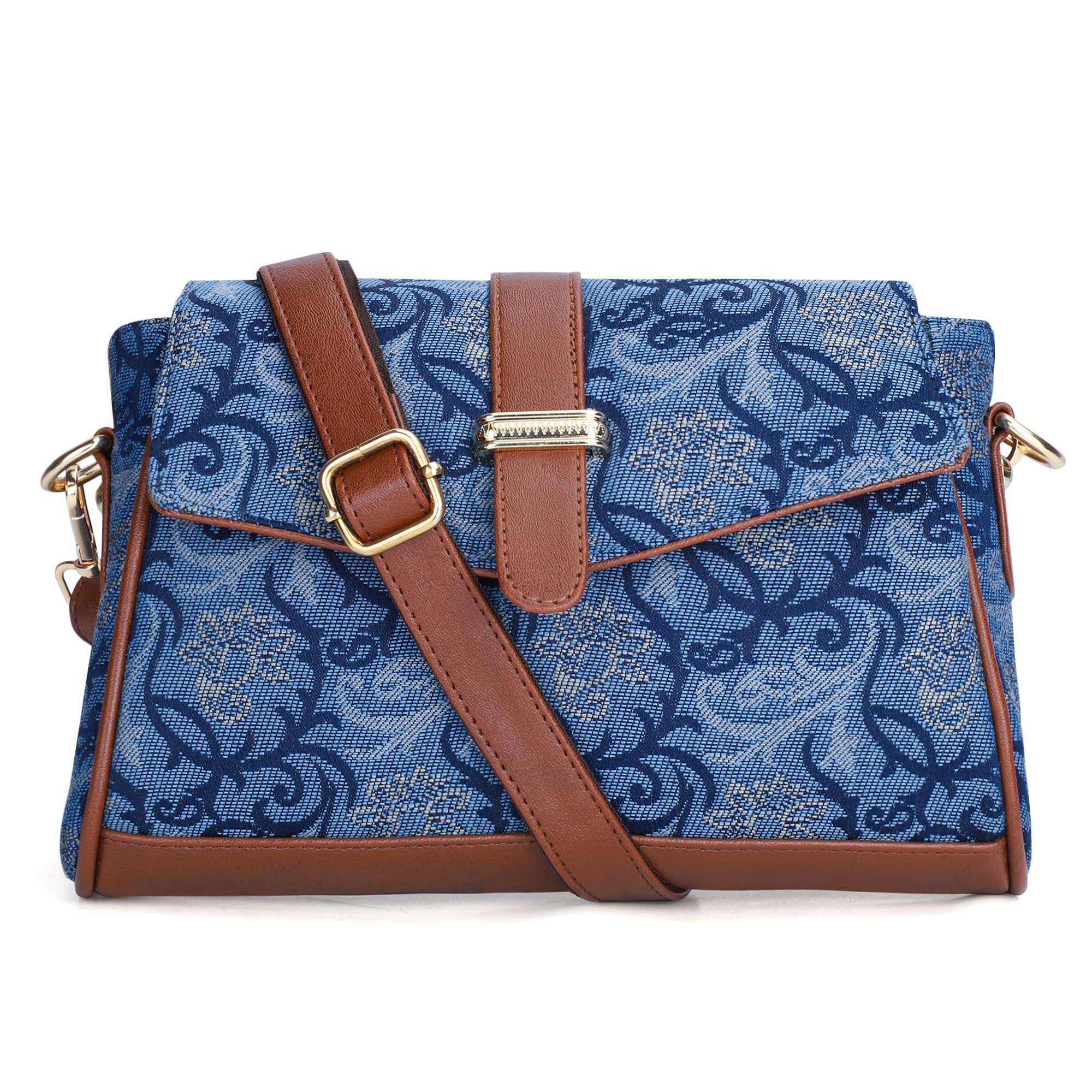 THE CLOWNFISH Odelina Series Tapestry Fabric Handbag for Women Sling Bag Office Bag Ladies Shoulder Bag with Snap Flap Closure & Shoulder Belt Totes For Women (BLUE-FLORAL) (B0BLRPZB98) Amazon Price History, Amazon Price Tracker