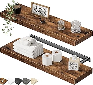 QEEIG Floating Shelves for Wall 23.6" Long - Wall Mounted Shelf Bathroom Kitchen Living Room Bedroom Farmhouse Home Decor Display Bookshelf Large 23.6 x 9.3 inch Set of 2, Rustic Brown (008-60BN)