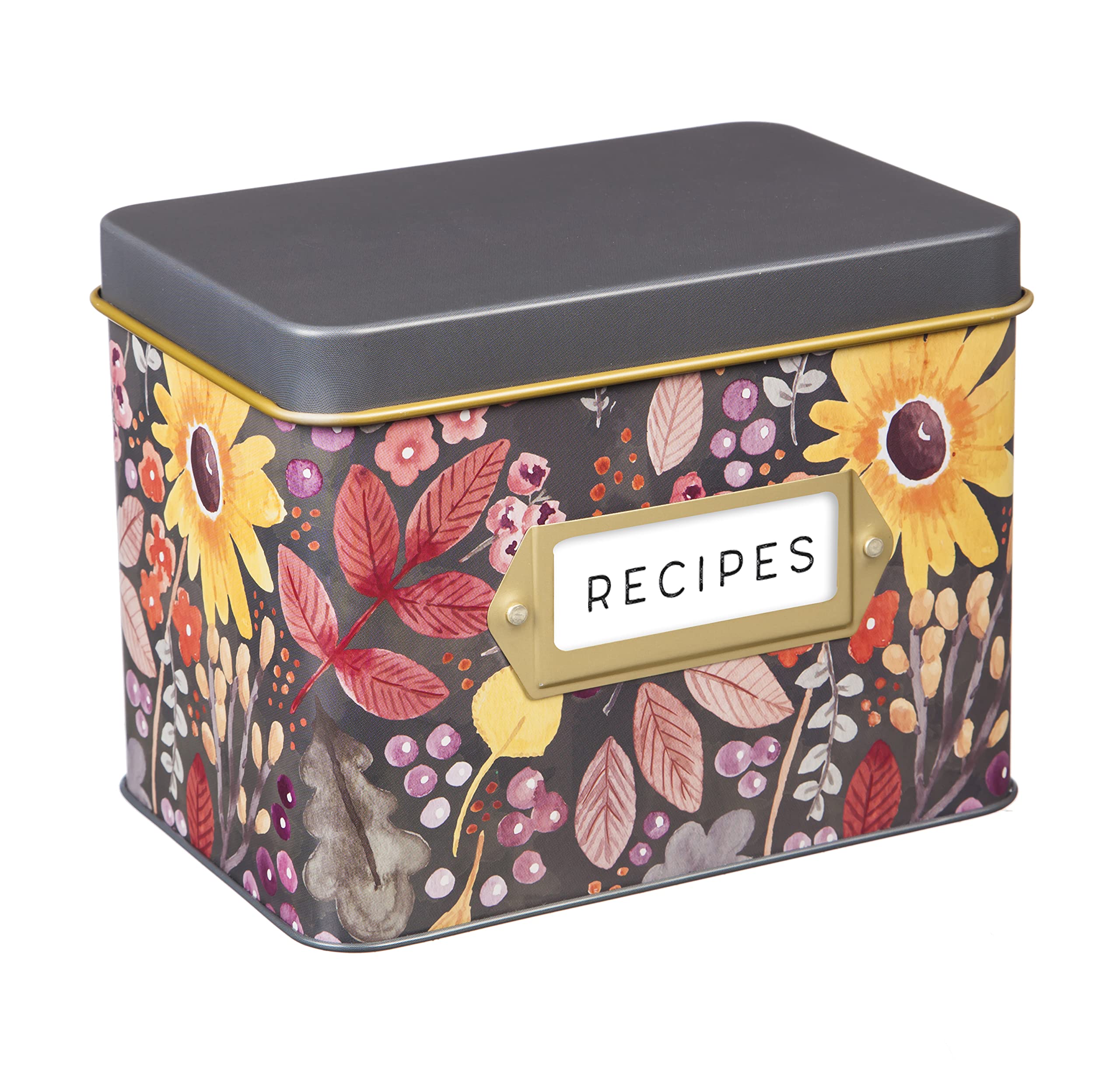 Evergreen Recipe Tin w/Recipe Cards and Ceramic Cup, Give Thanks Flowers