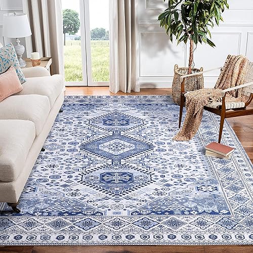 Miniatura 3 de Alfombra antideslizante de 5 x 7 pies, alfombra decorativa para interiores, lavable, de pelo bajo, grande, plegable, para entrada, dormitorio, sala