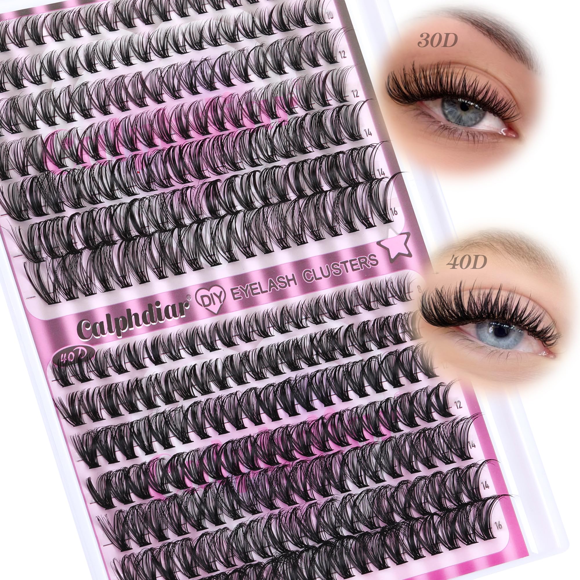 Calphdiar Natural Lash Clusters 30D+40D Eyelash Clusters 8-16mm Cluster Eyelash Extensions Wispy Lashes Clusters 240Pcs Individual Lashes DIY Lash Extension for Beginners
