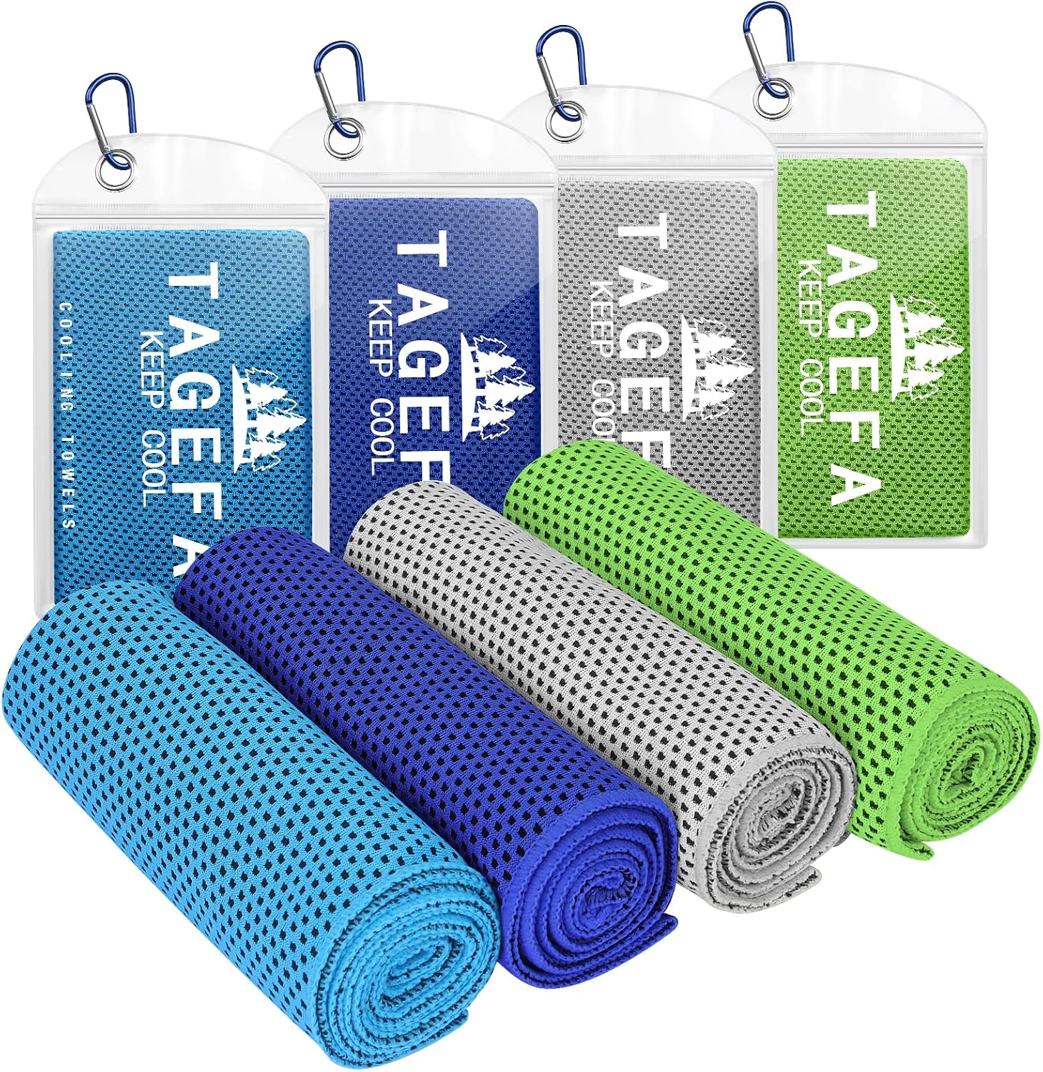 Pack of 4 Cooling Towels 40" x 12" with Carrying Pouch, Cold Sport Towels, Soft Breathable, Quick Cool Towel, for Bowling, Yoga, Travel, Camping, Golf, Football, Hiking, Outdoor Work