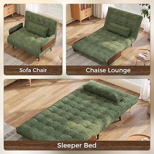 Miniatura 47 de JASIWAY Silla convertible para adultos, silla futón convertible 3 en 1 de lino con almohada, sofá cama individual plegable, cama de invitados para