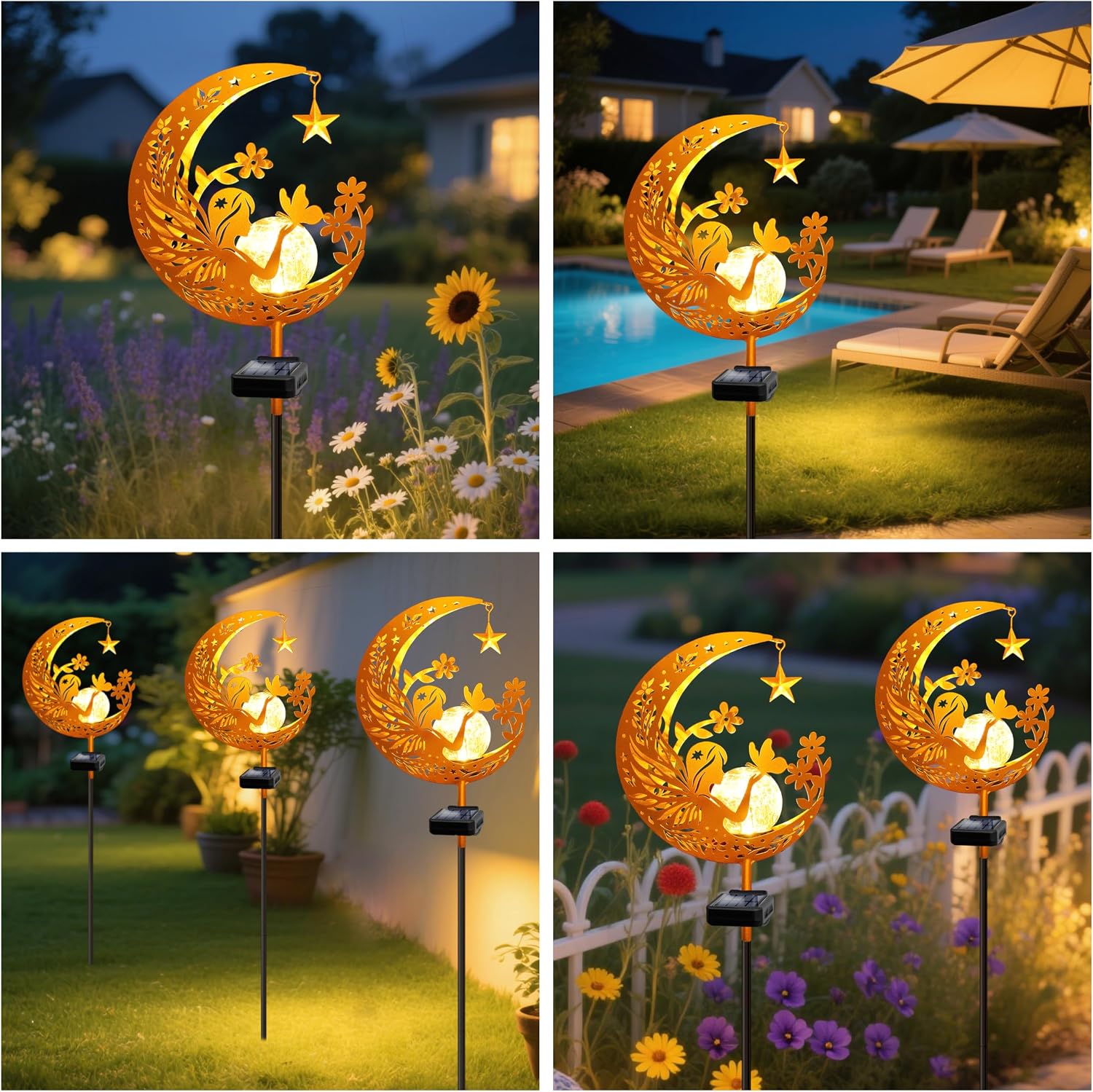 Solar Garden Lights Waterproof, Gift for Women Mom Grandma Wife Daughter, Fairy Pathway Stake Light, Glass Globe with Moon Fairy Decor, Outdoor Decor Light for Walkway Yard Lawn Patio Courtyard Garden
