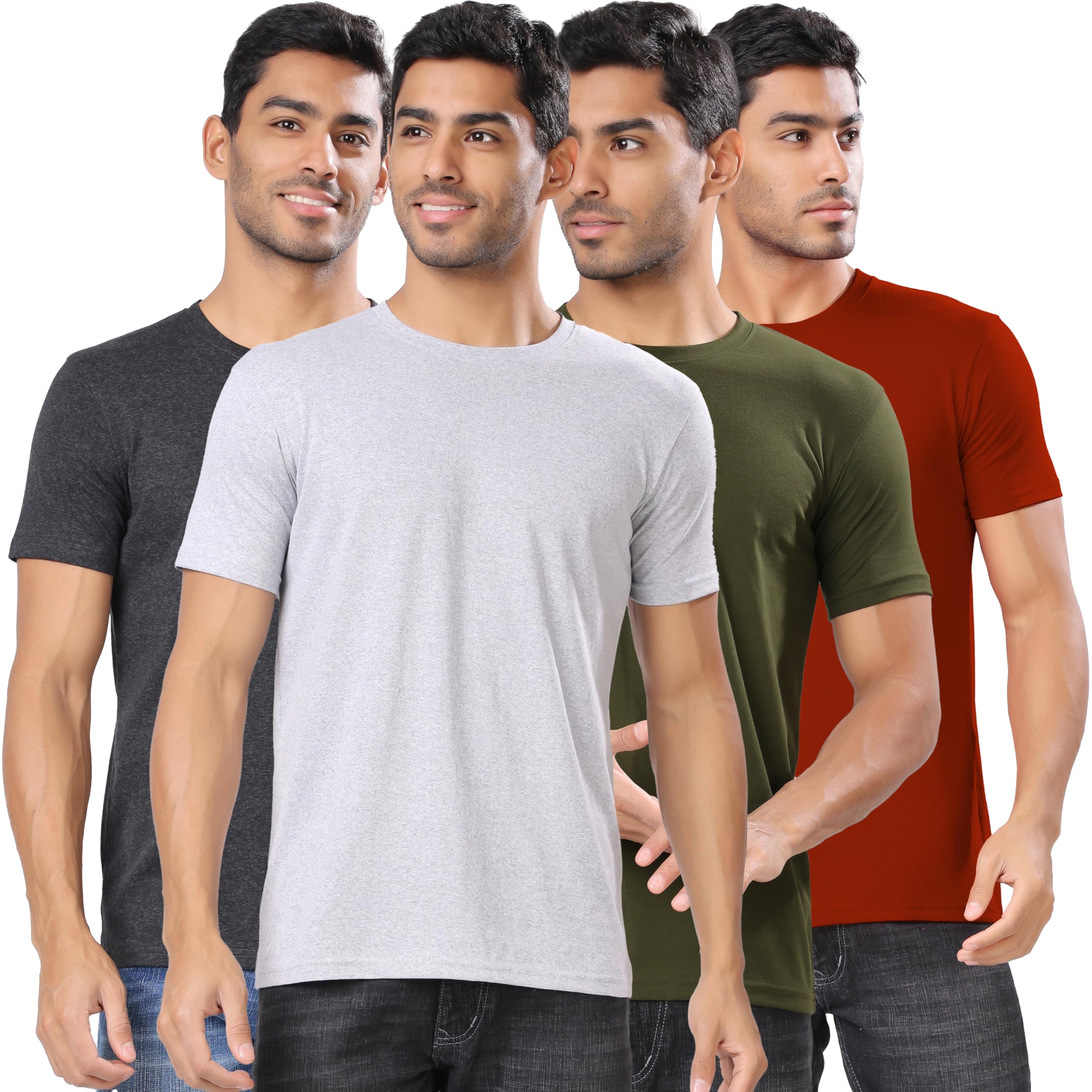London Hills Men's Cotton Blend Regular Fit Solid Round Neck Half Sleeve T-Shirts - Pack of 4