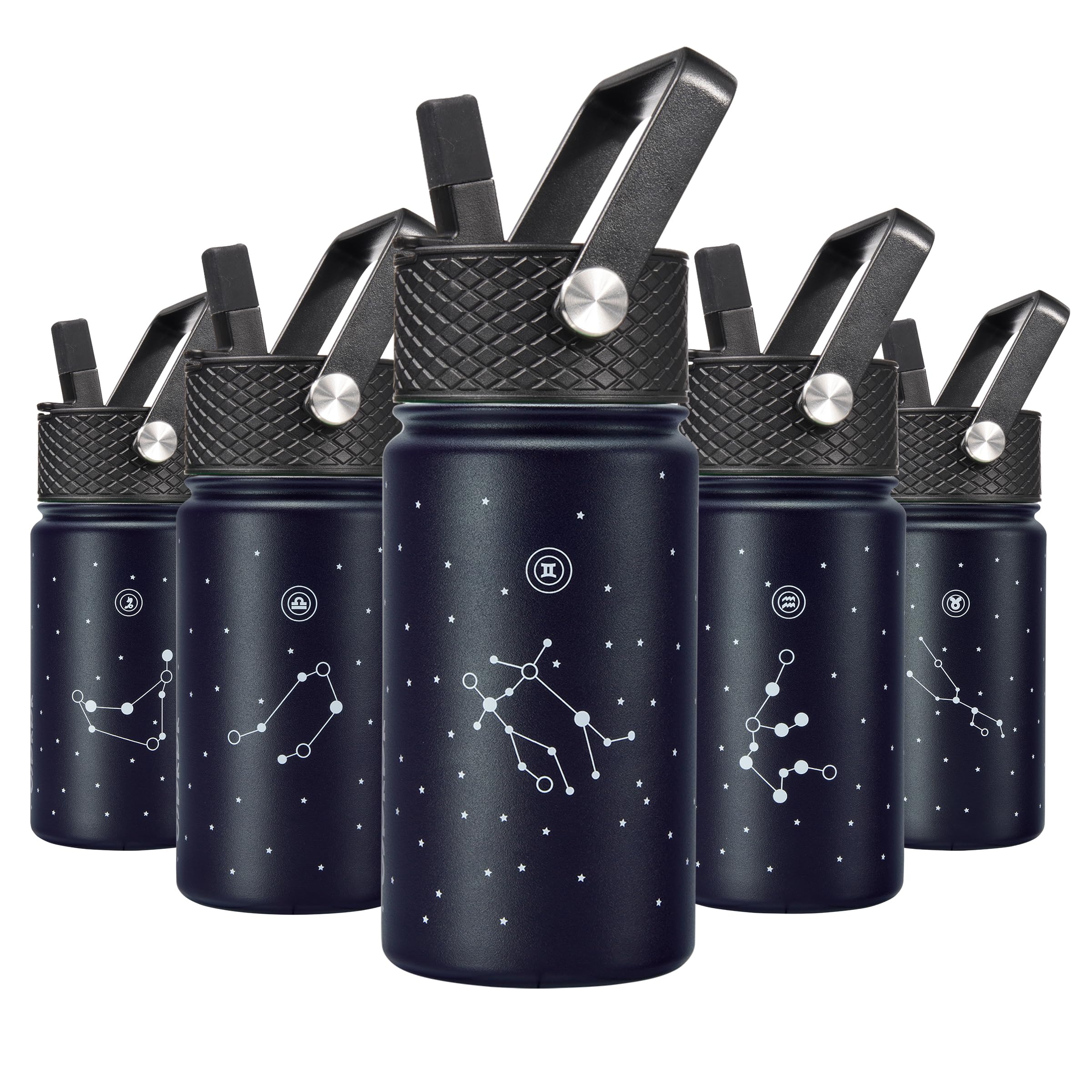 BJPKPK Water Bottle with Straw Lid, 15 oz Insulated Water Bottle, Stainless Steel Metal Water Bottles, Reusable Leak Proof BPA Free Thermos, Flask, Cups,Constellation-Gemini