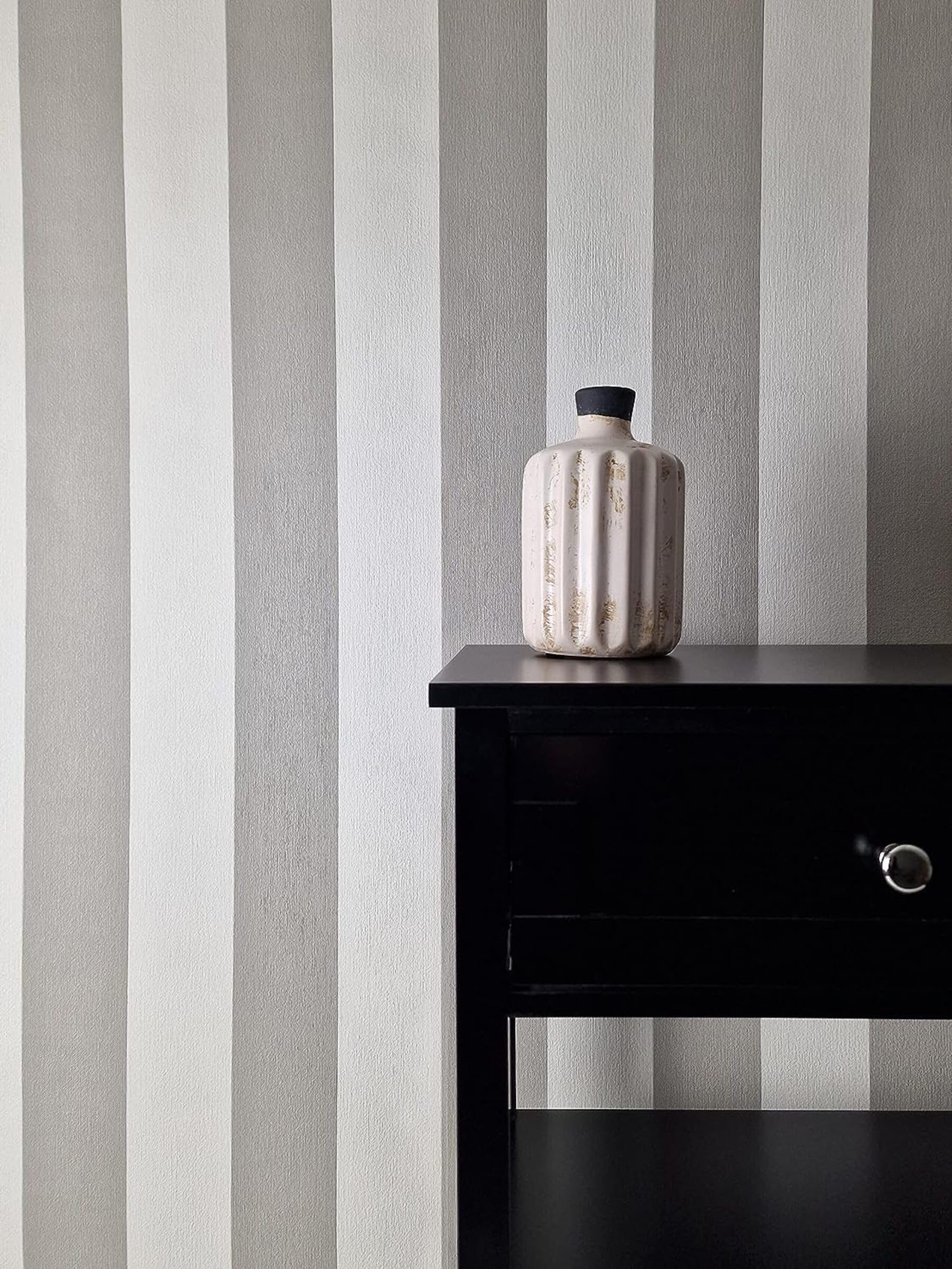 WALLCOVER Non-Woven Wallpaper Grey Silver Striped Wallpaper Country House White Lines Modern Block Stripe Wallpaper Fine Structure 10.05 x 0.53 m Made in Germany - Image 4
