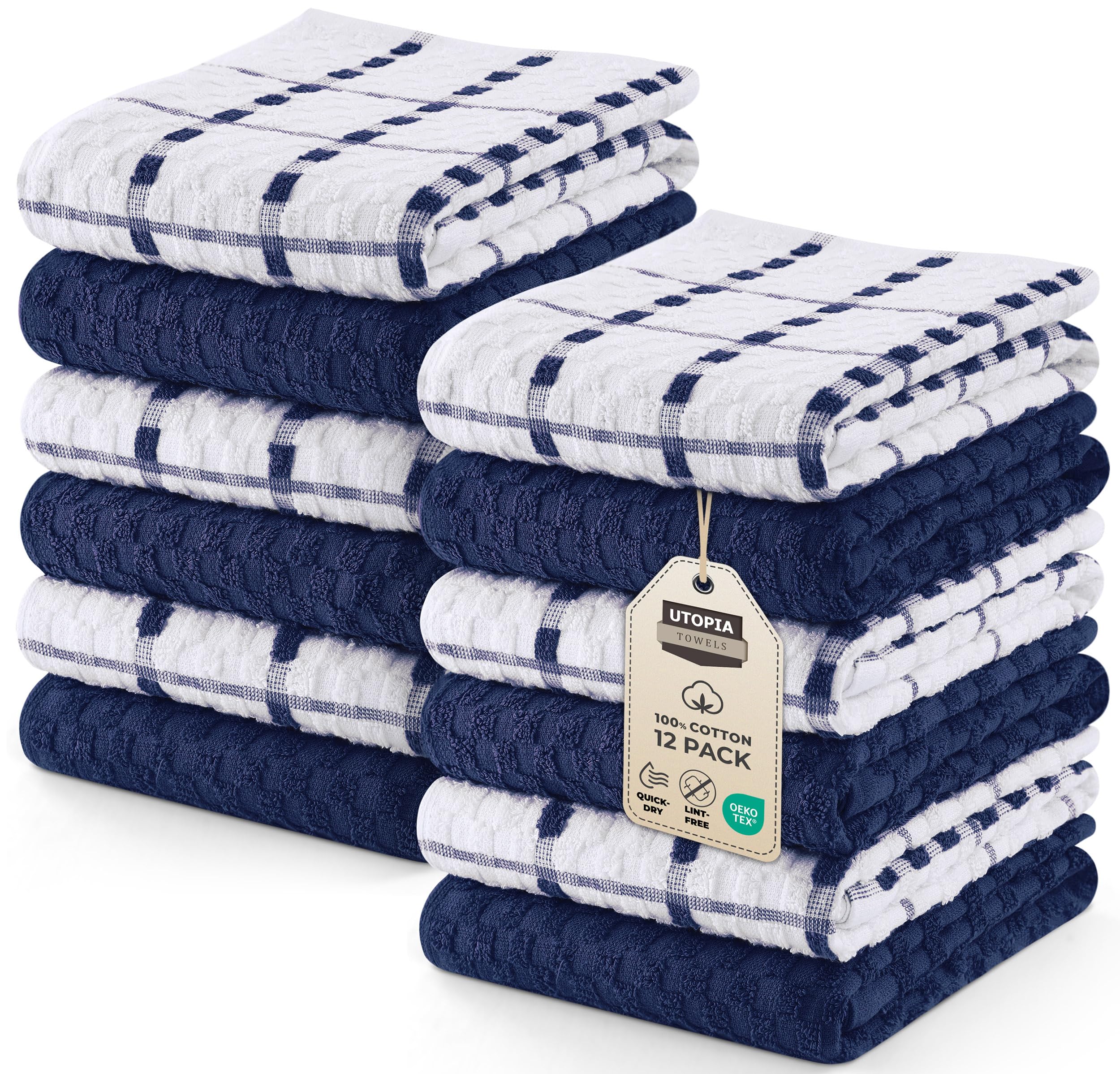 towels - kitchen towels 12 pack, 15 x 25 inches, 100% ring spun cotton super soft and absorbent linen dish, tea and bar towels set, navy