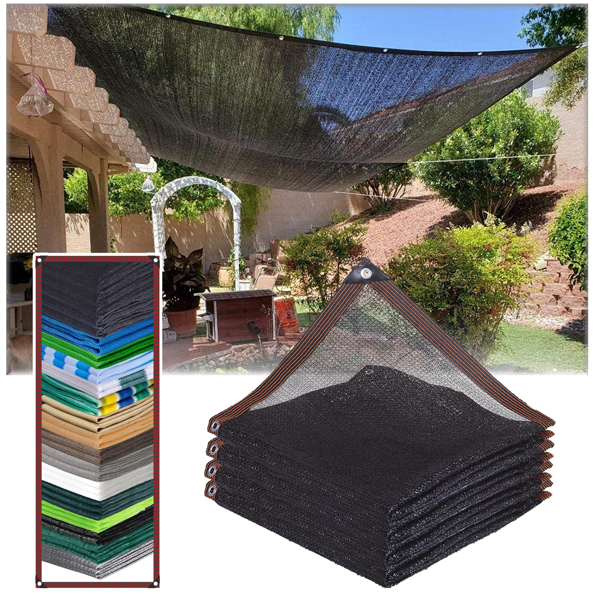 KLGFBDC Rectangular Sun Shade Sail Awning with Eyelets 60% UV Protection for Garden Greenhouse Patio Carport & Chicken Coop Black 13x17m