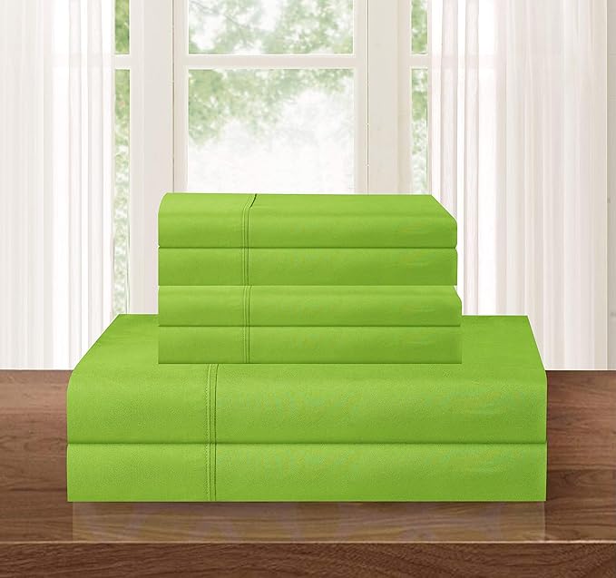 Elegant Comfort Luxurious Soft 1500 Thread Count Egyptian 6-Piece Hotel Quality Wrinkle and Fade Resistant Coziest Bedding Set, Easy All Around Elastic Fitted Sheet, Deep Pocket, Full, Lime