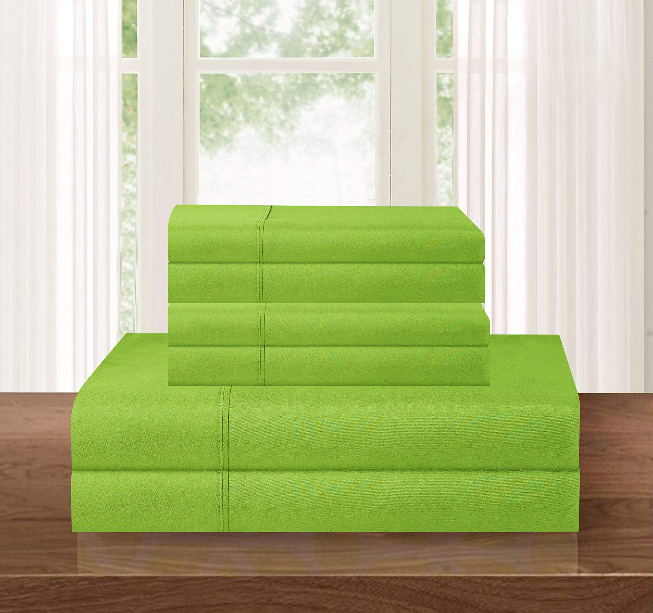 Elegant Comfort Luxury Soft 1500 Premium Hotel Quality Microfiber Wrinkle and Fade Resistant Cozy 4-Piece Bedding Set, Easy All Around Elastic Fitted Sheet, Deep Pocket, Twin/Twin XL, Lime