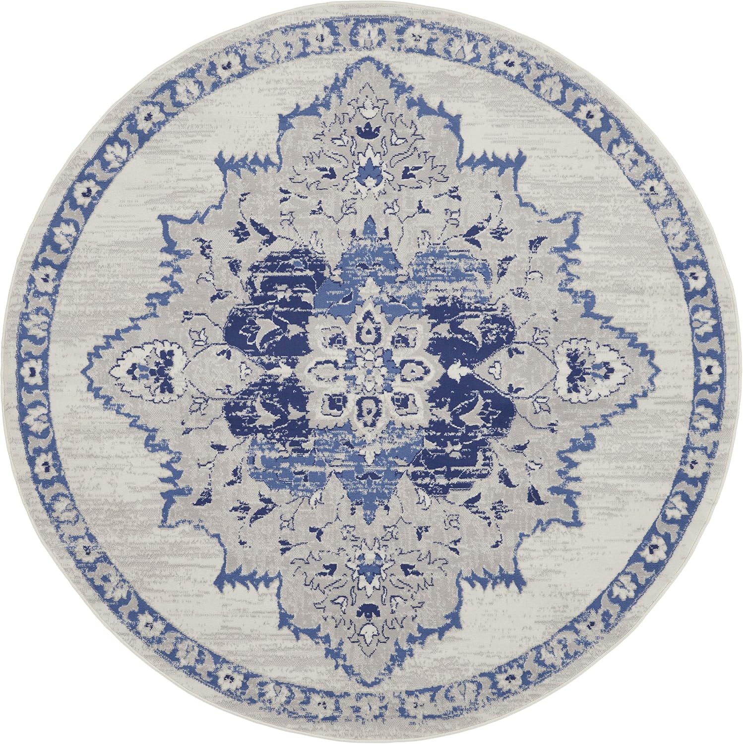Nourison Home Whimsicle Ivory Blue 5' x Round Area Rug - Easy Clean, Non Shedding, Bed Room, Living Room, Dining Room, Kitchen (5' x Round)