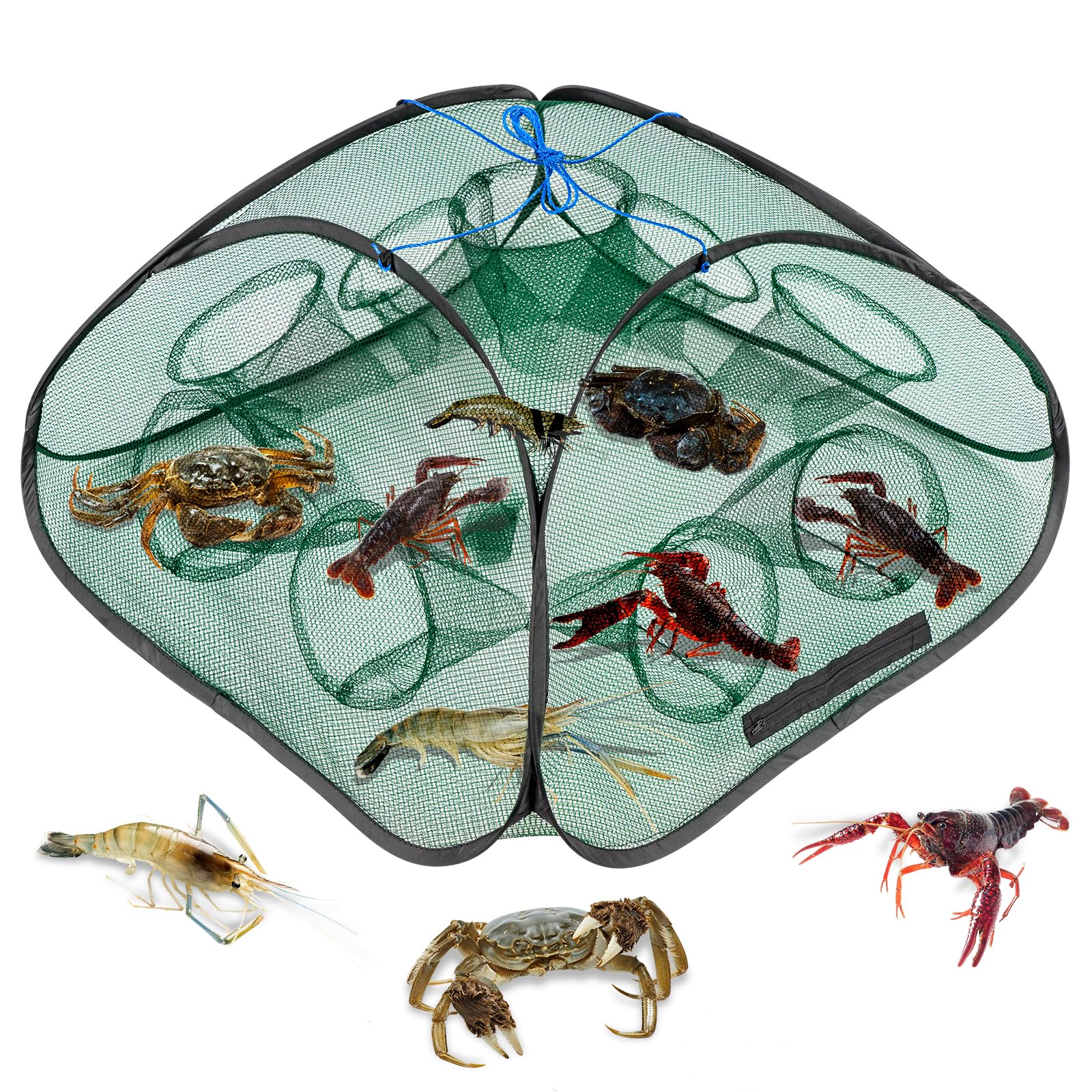 QualyQualy 2PCS Crawfish Traps, Foldable Cast Crab Trap for Crabbing，Minnows Shrimp Traps Small Fish Bait Trap with 16 Feets Rope, Fishing Net for