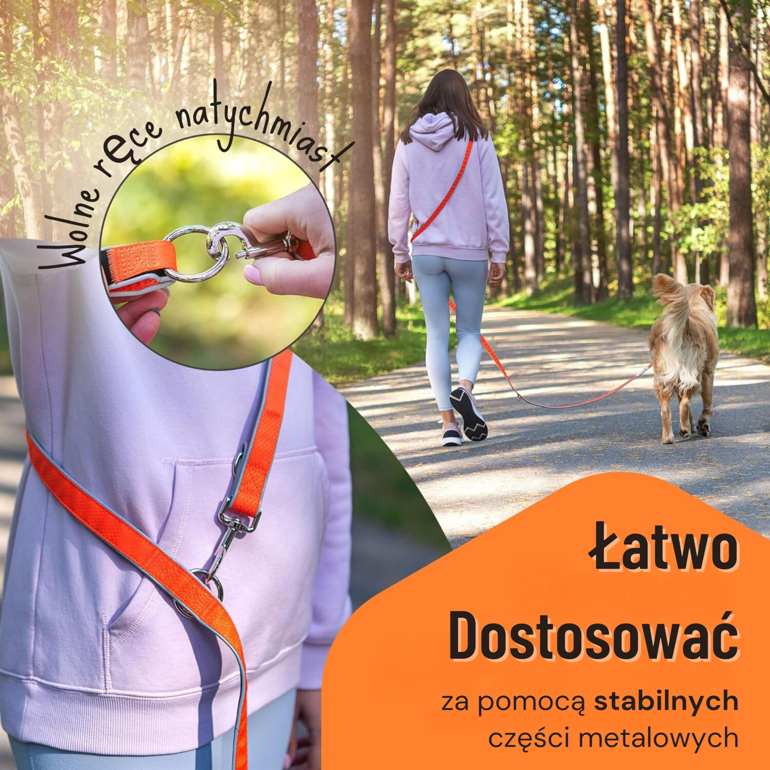 Hundefreund 6-w-1 Wielofunkcyjna Smycz – Regulowana smycz 3 m dla średnich i Dużych psów z 3 Pierścieniami – Odbijająca światło Smycz na Ramię, do Biegania i na dwa psy w Jednym