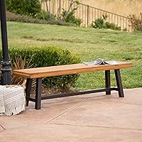 Vista 11 de Banco colonial para exterior, acabado lijado, de acacia y metal rústico