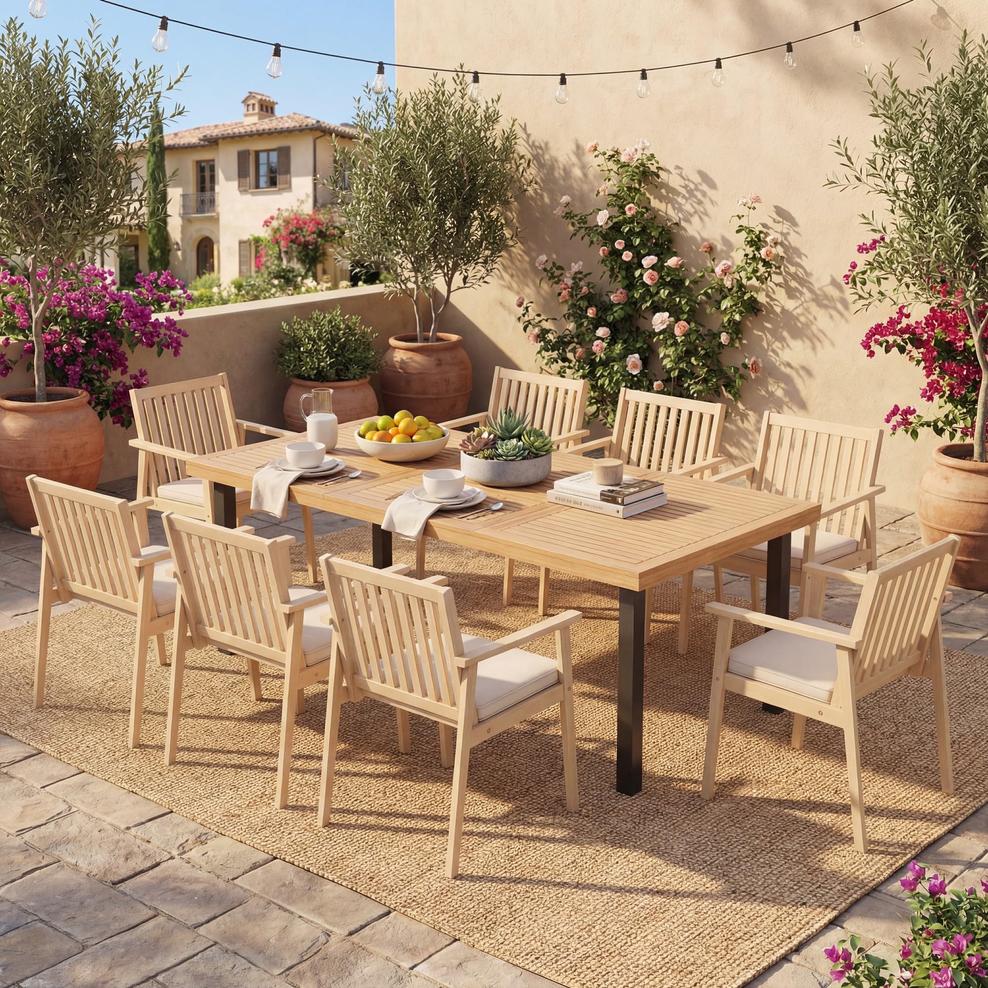 GIANTEX Juego de 2 sillas de comedor de madera de acacia con cojín acolchado, reposabrazos y patas ajustables, silla de cocina de hasta 180 kg, para patio, terraza, 64 x 59 x 86 cm (beige)