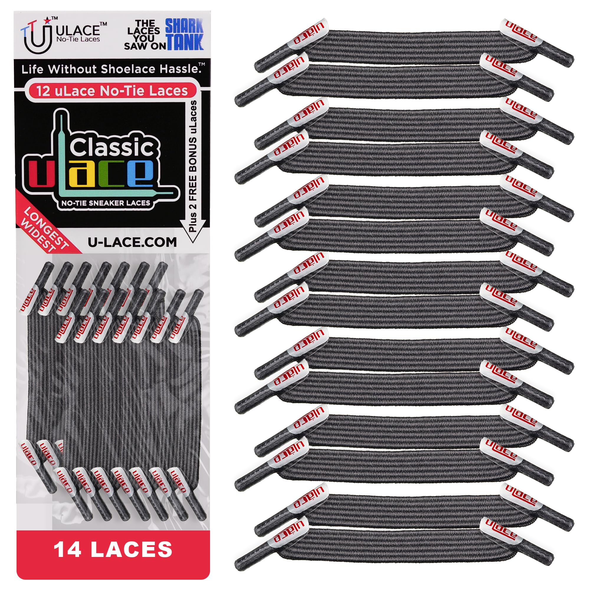 uLace Classic No-Tie Shoelaces - Elastic Shoe Laces for Sneakers | Stretchy, Elastic Laces | Easy Installation - 14 Laces