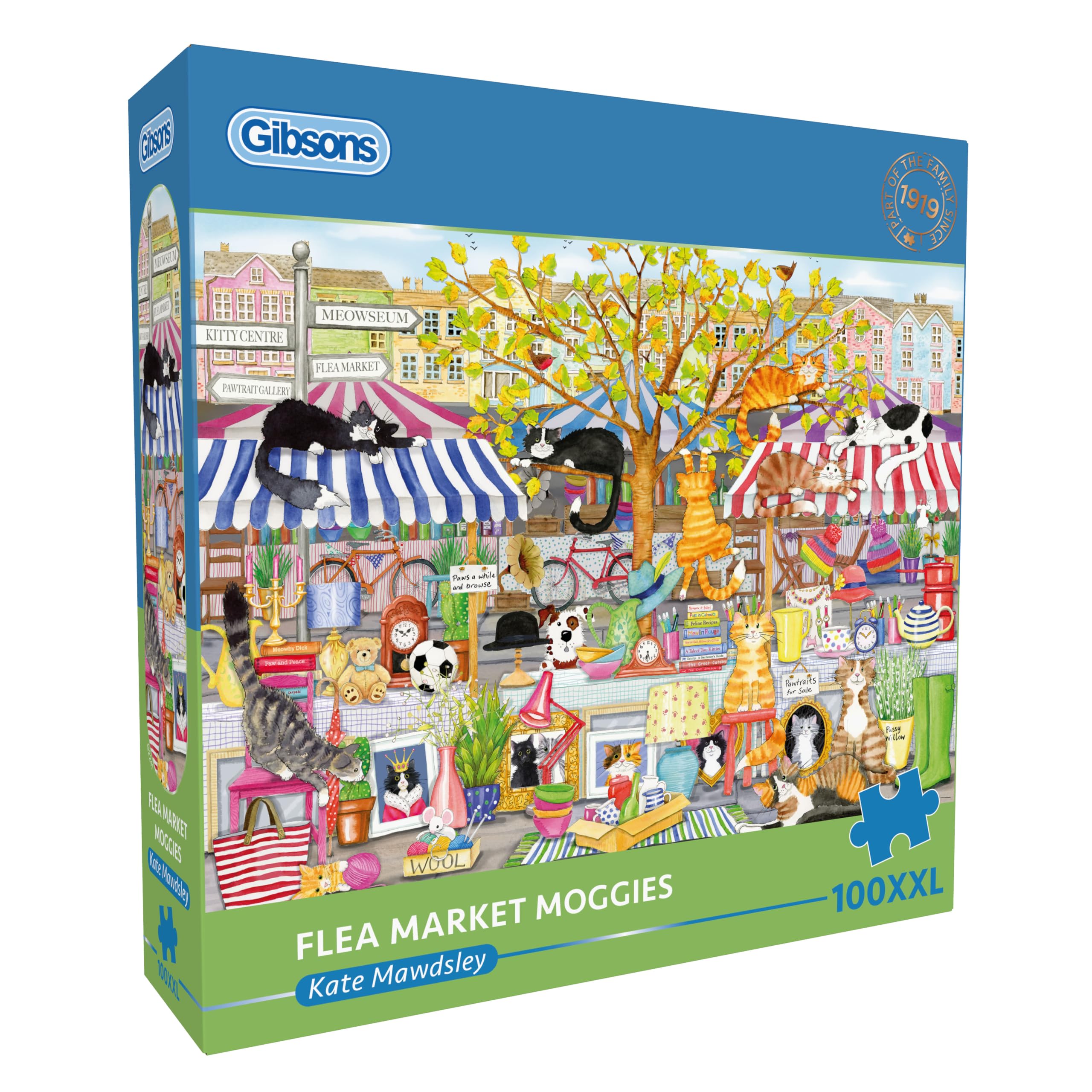 Gibsons Flea Market Moggies 100XXL Piece Jigsaw Puzzle for Adults – Charming Cats Animals Artwork by Kate Mawdsley – Extra Large Pieces – Premium Sustainable Puzzle Made in the UK/EU — image 1