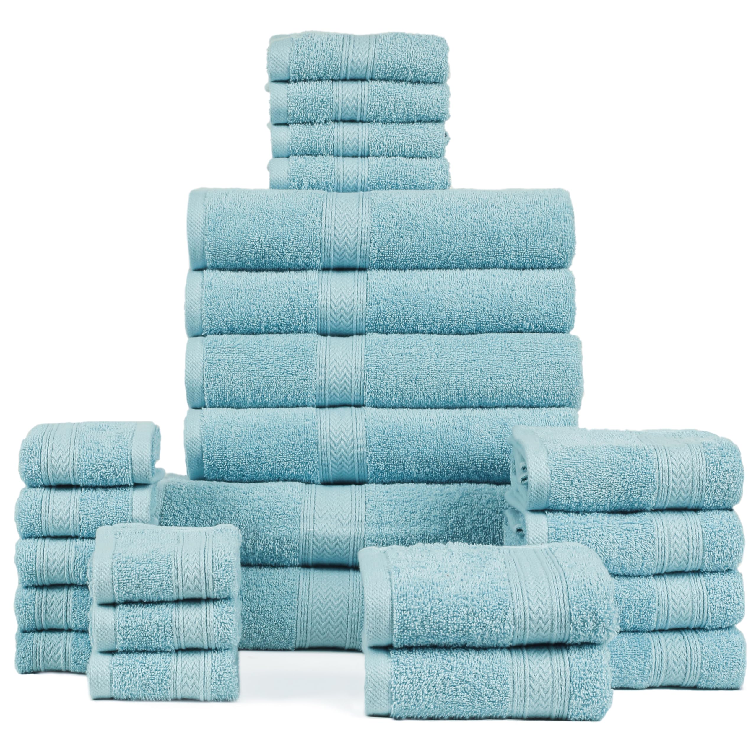 HILLFAIR 24 Piece Bath Towels Set for Bathroom- 100% Cotton 24 PC Bulk Pack Hotel Spa Towel Set- 2 XXL Oversized Big Towels, 4 Bath Towels, 6 Hand
