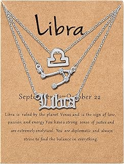 3Pcs Constellation Zodiac Layer Necklaces for Women Girls, Retro 14K Gold Plated 12 Constellation Pendant Necklace Exquisite Letter Horoscope Old English Zodiac Sign Jewelry Birthday Gift