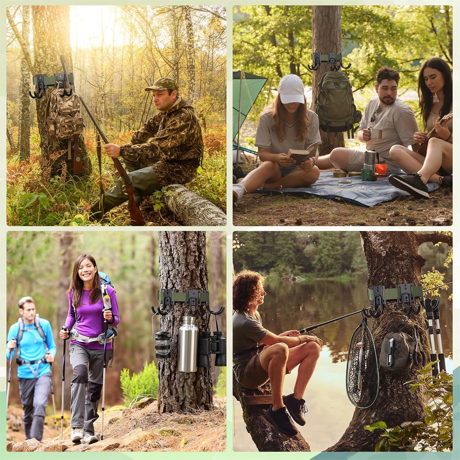 4 Pcs Treestands Strap Gear Hangers with 16 Metal Gear Hooks Bow Hangers for Hunting Saddle Hunting Tree Stand Accessories Tree Stand Bow Equipment Hanger for Bows Arrows Bag Accessories