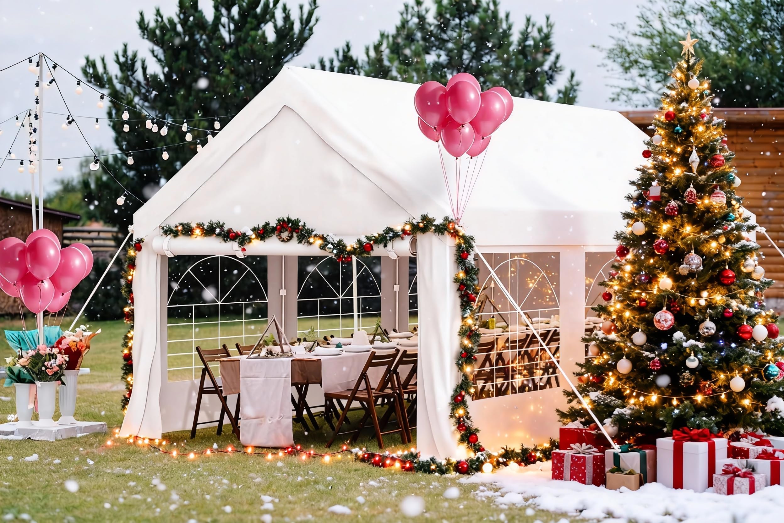 Homall Partyzelt 3x6 m,Metall Gestell Gartenzelt,Pavillon Wasserdicht 560g/m² PE-Plane,Zelt Stabil-18 Bodenhaken 4 Windfesten Seilen,UV-Schutz 50+Große Luxus Hochzeitszelt Gartenpavillon18m²,Weiß